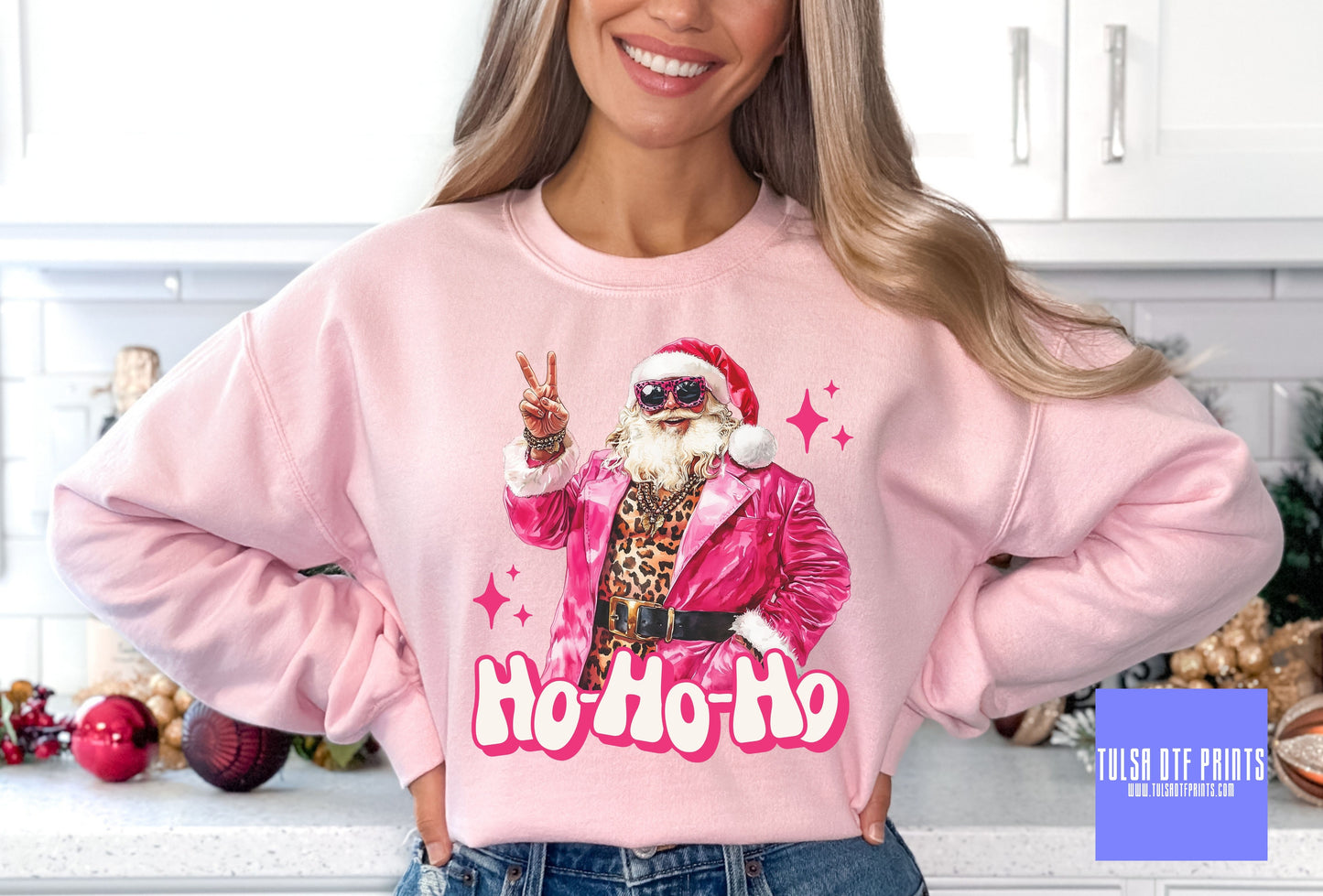 DTF HO HO HO PINK SANTA TRANSFER
