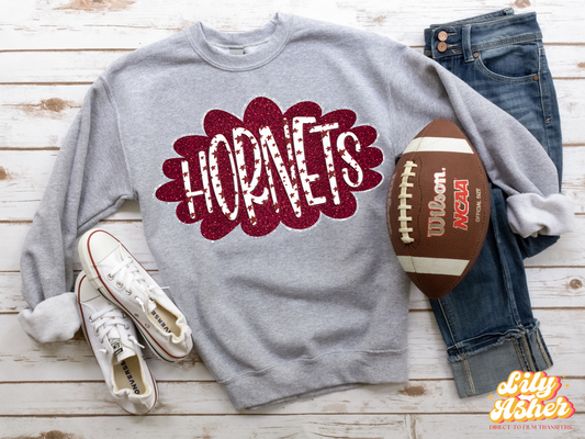 DTF HORNETS MAROON/WHITE GLITTER CLOUD GAME DAY TRANSFER