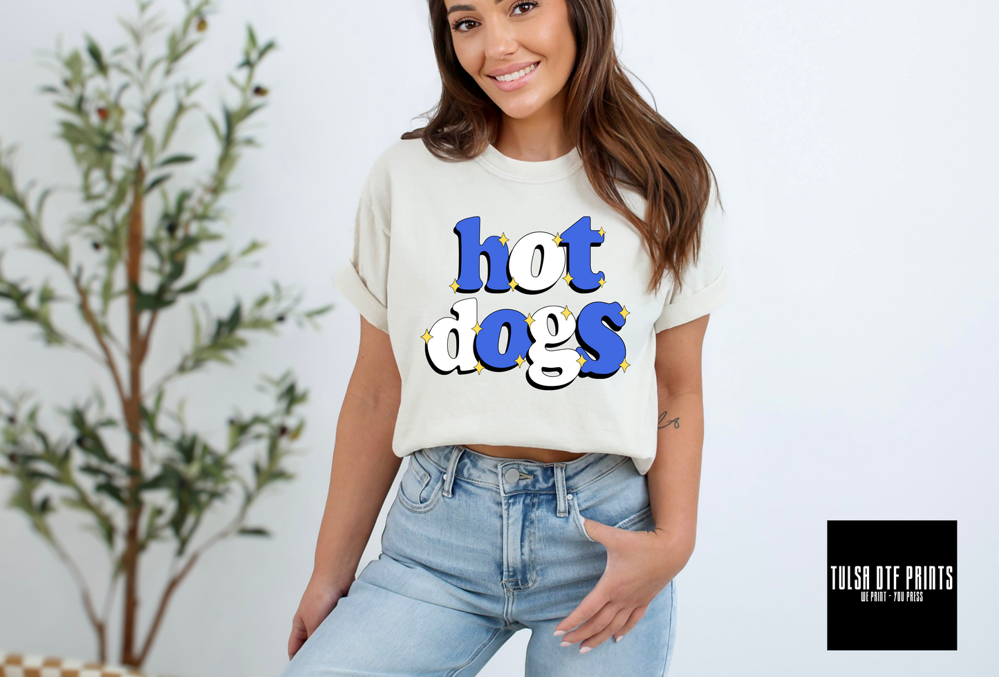 DTF HOT DOGS ROYAL/WHITE RETRO SPARKLE TRANSFER