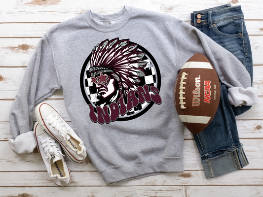 DTF INDIANS MAROON/BLACK PREPPY MASCOT PRINT TRANSFER