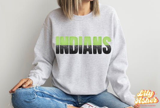 DTF INDIANS GREEN/BLACK GAME DAY SPLIT DESIGN TRANSFER