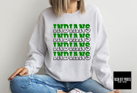 DTF INDIANS GREEN/BLACK SPLIT FONT GAME DAY TRANSFER