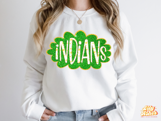 DTF INDIANS GREEN/YELLOW GOLD GLITTER CLOUD GAME DAY TRANSFER