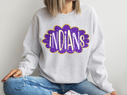 DTF INDIANS PURPLE/YELLOW GOLD GLITTER CLOUD GAME DAY TRANSFER