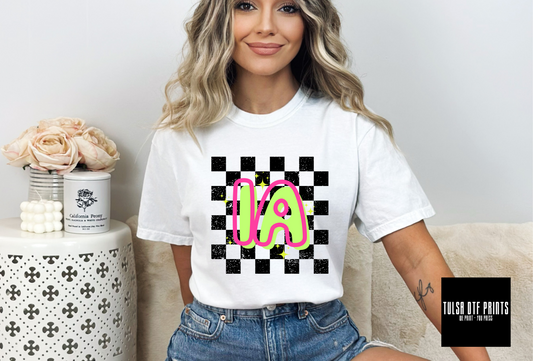 DTF IOWA NEON CHECKERED STATE TRANSFER