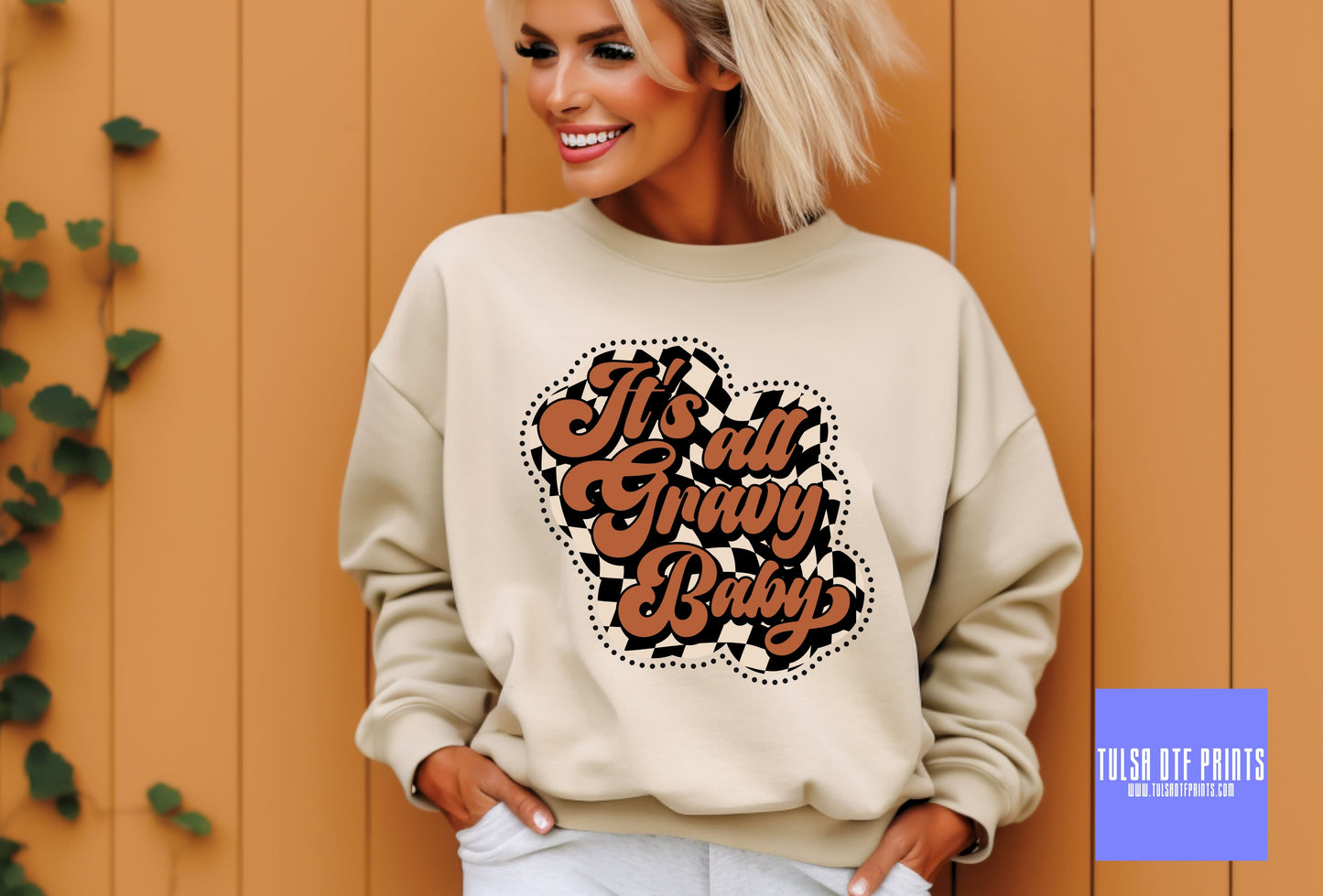 DTF ITS ALL GRAVY BABY BROWN CHECKERED TRANSFER