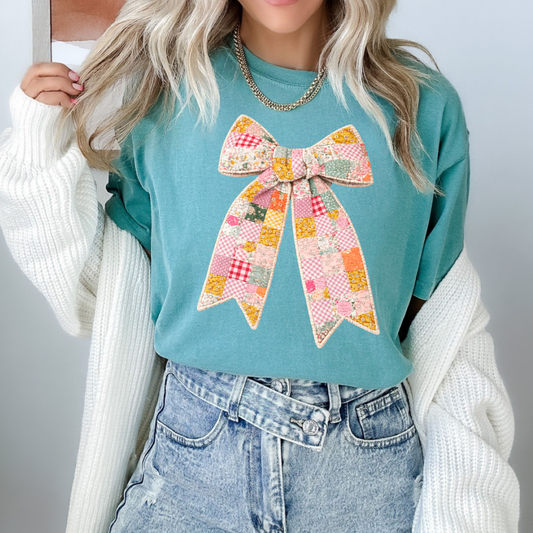 DTF QUILTED PATCHWORK BOW TRANSFER