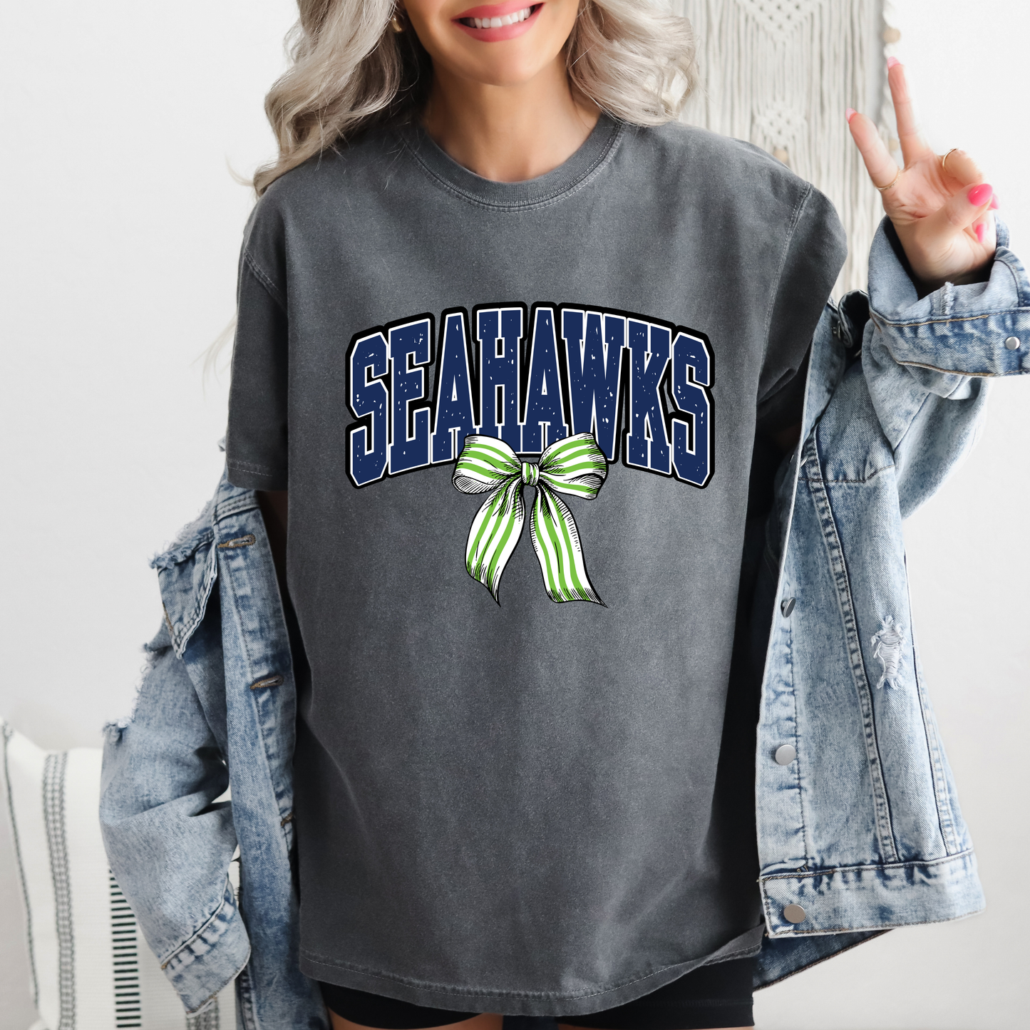 DTF SEAHAWKS GREEN/NAVY BOW PNG