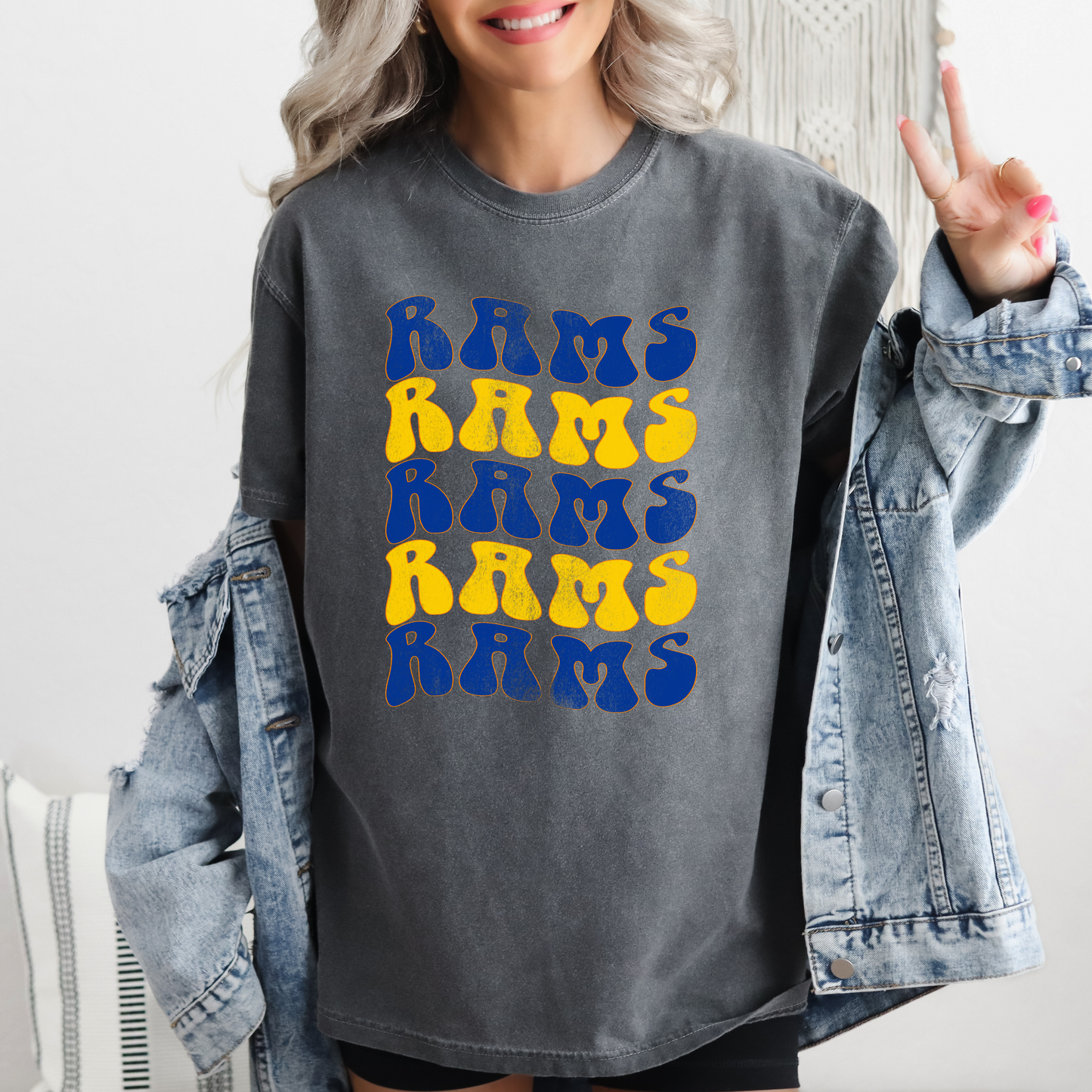 DTF RAMS NAVY/YELLOW STACKED BUBBLE PNG