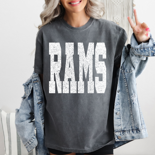 DTF RAMS DISTRESSED WHITE PNG