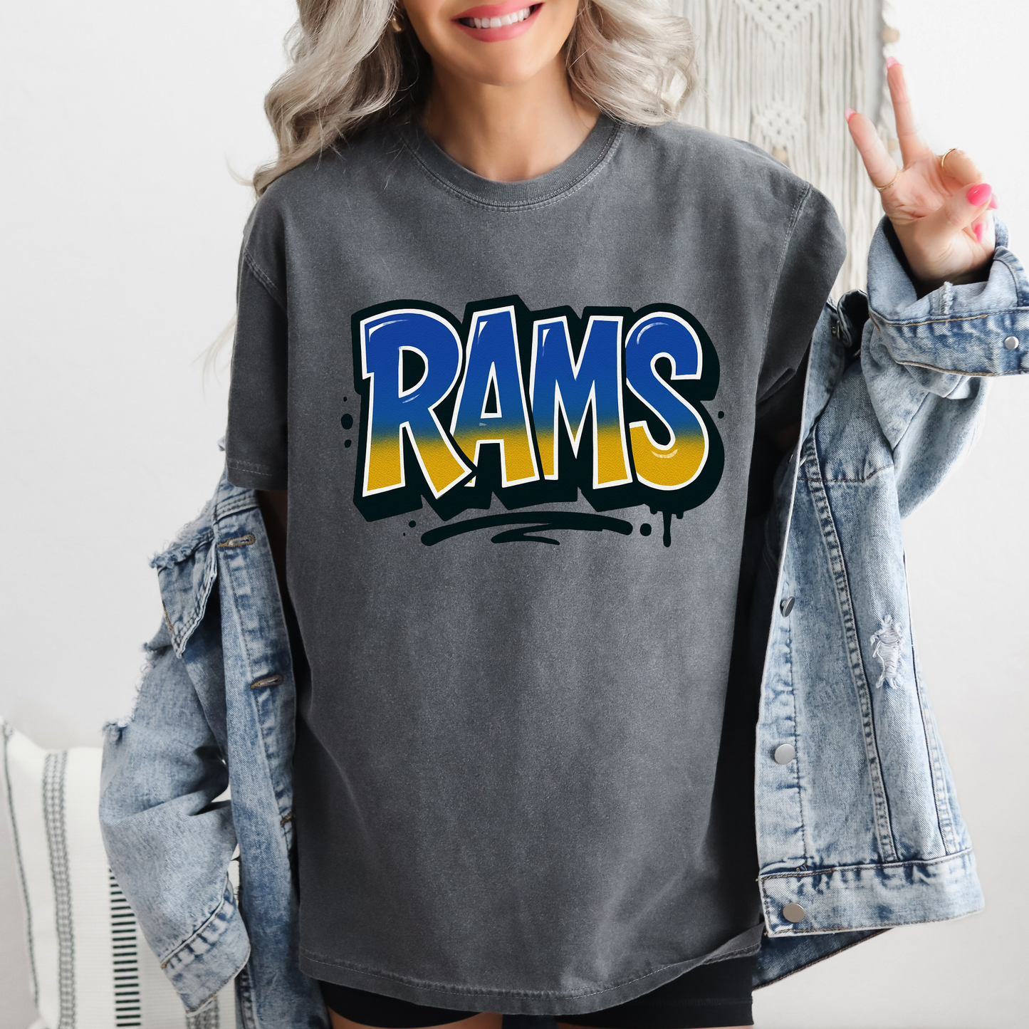 DTF RAMS NAVY/YELLOW GRAFFITI PNG