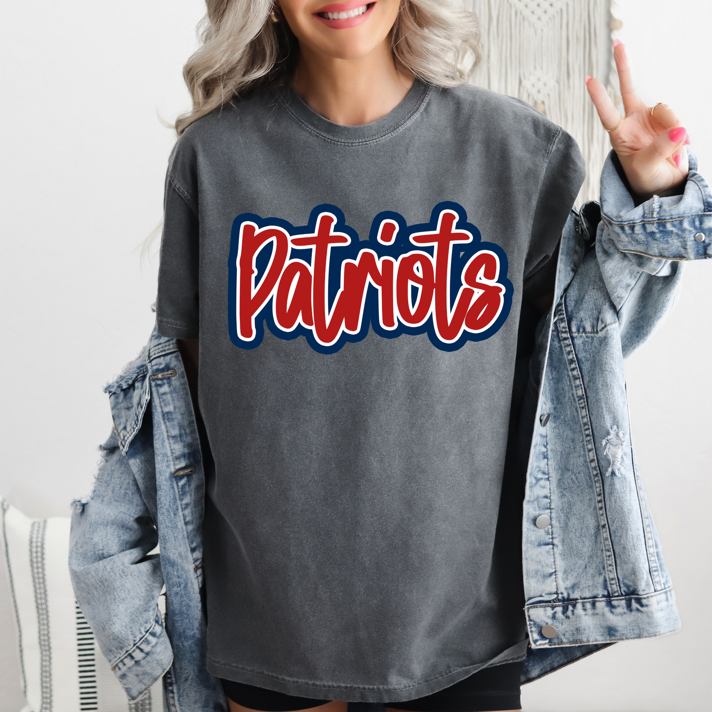 DTF PATRIOTS CURSIVE NAVY/RED PNG