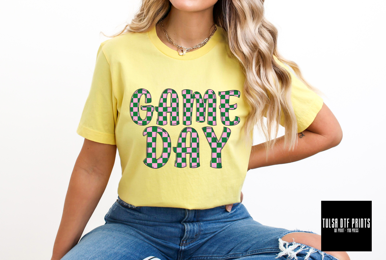 DTF GAME DAY PINK/GREEN CHECKERED PATTERN TRANSFER