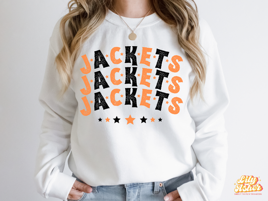 DTF JACKETS ORANGE-BLACK STACKED TEXT W/ STARS TRANSFER