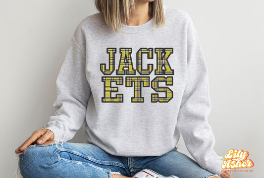 DTF JACKETS YELLOW EMBROIDED CHECKERED PATTERN GAME DAY DESIGN TRANSFER