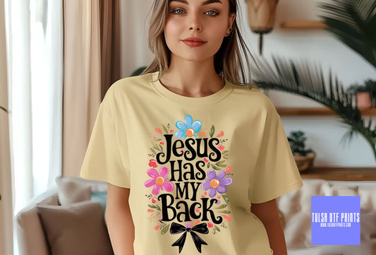 DTF JESUS HAS MY BACK FLOWERS & BOWS TRANSFER