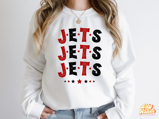 DTF JETS RED-BLACK STACKED TEXT W/ STARS TRANSFER