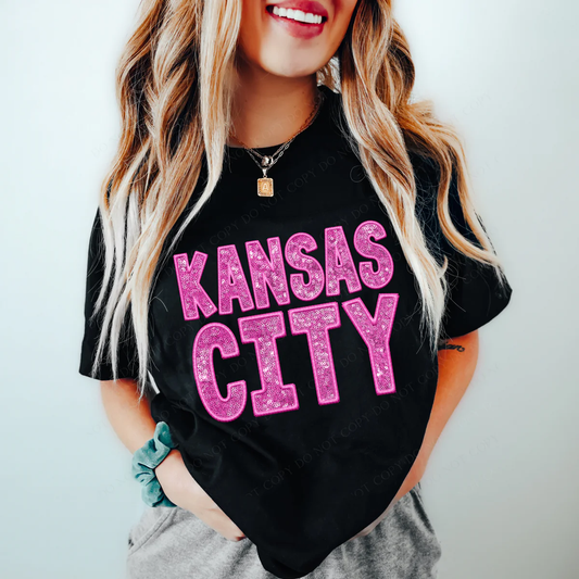 DTF KANSAS CITY EMBROIDERY & SEQUIN IN PINK TRANSFER