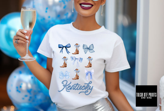 DTF COQUETTE KENTUCKY BOOTS AND BLUE BOWS TRANSFER