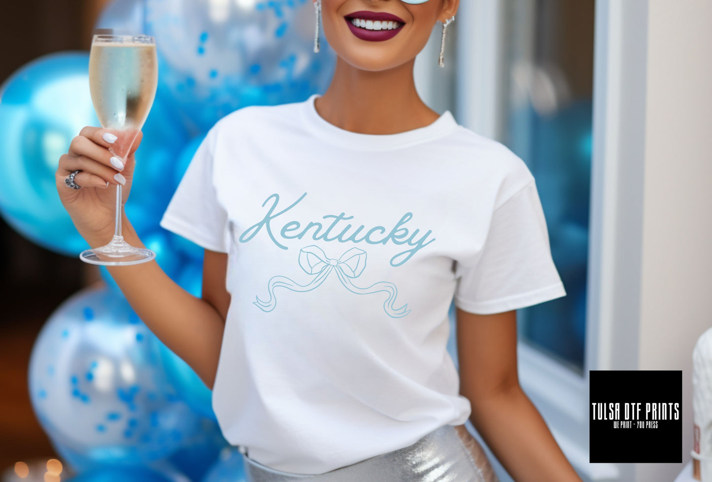 DTF COQUETTE KENTUCKY BLUE BOW TRANSFER