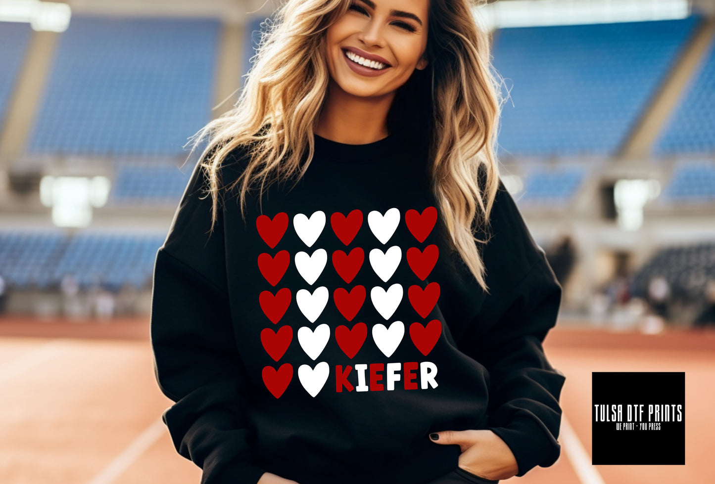 DTF KIEFER RED/WHITE STACKED HEARTS GAME DAY TRANSFER