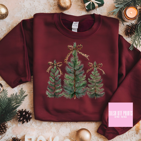 DTF LEOPARD BOW CHRISTMAS TREES MINIMALIST TRANSFER