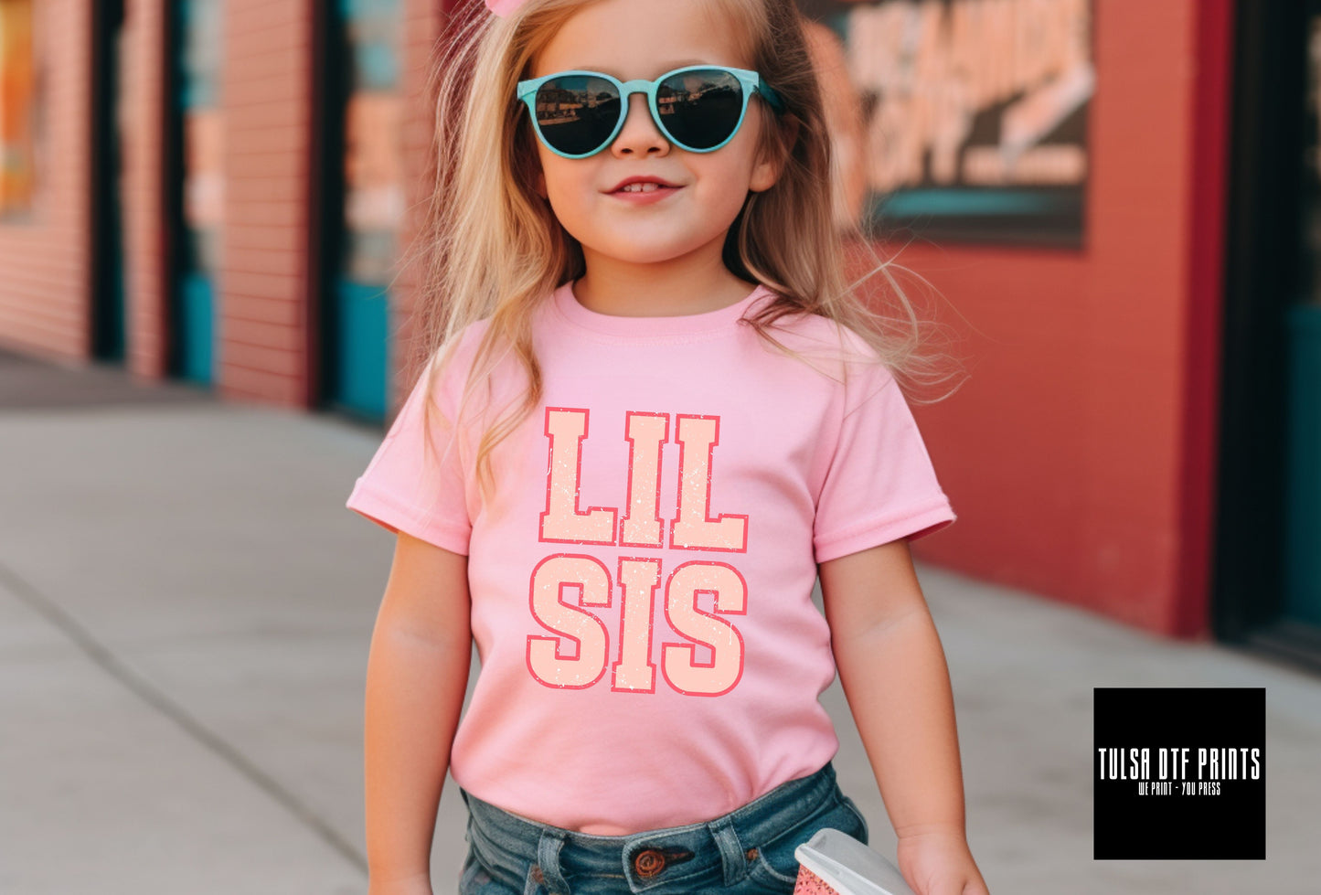 DTF LIL SIS PINK GRUNGE SPARKLE TRANSFER