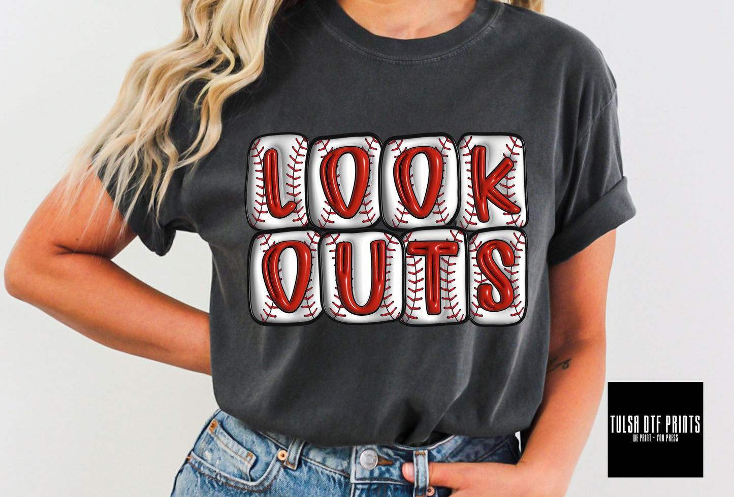 DTF LOOKOUTS 3D BASEBALL INFLATED LETTERS TRANSFER