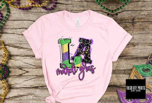DTF LOUISIANA MARDI GRAS FAUX GLITTER TRANSFER