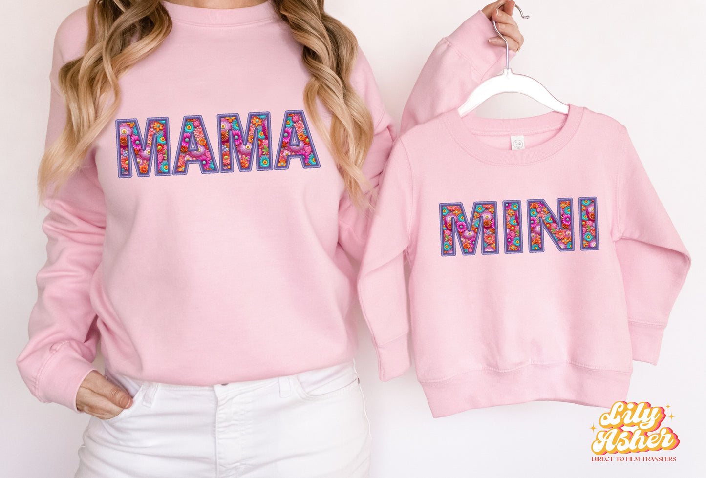 DTF MAMA/MINI FAUX FLOWER EMBROIDERY TRANSFER