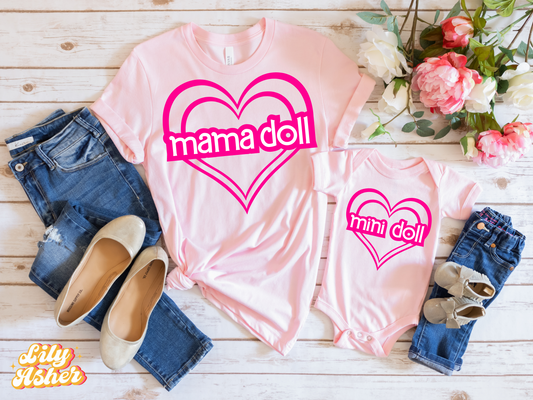 DTF MAMA DOLL DOUBLE HEART TRANSFER