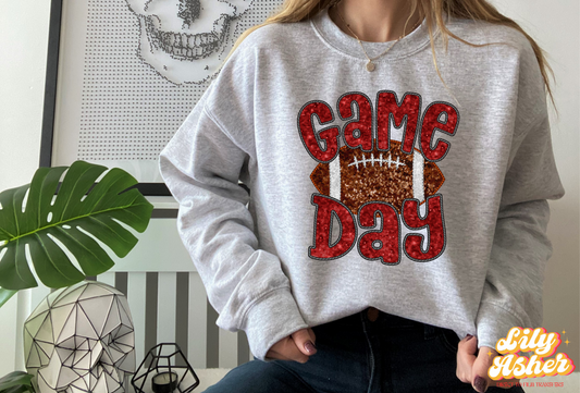 DTF MAROON FAUX EMBROIDERY SEQUIN FOOTBALL TRANSFER