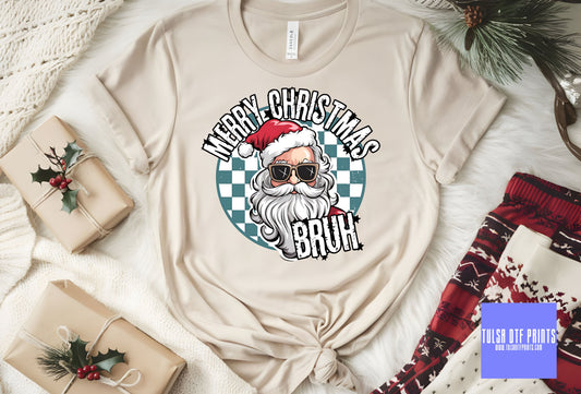 DTF MERRY CHRISTMAS BRUH TEAL CHECKERED TRANSFER