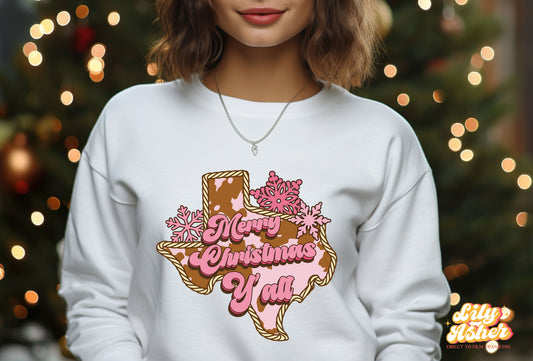 DTF MERRY CHRISTMAS Y'ALL PINK TRANSFER