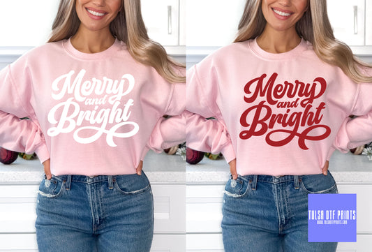 DTF MERRY & BRIGHT CLASSIC CURSIVE (2 COLORS AVAIL.) TRANSFER