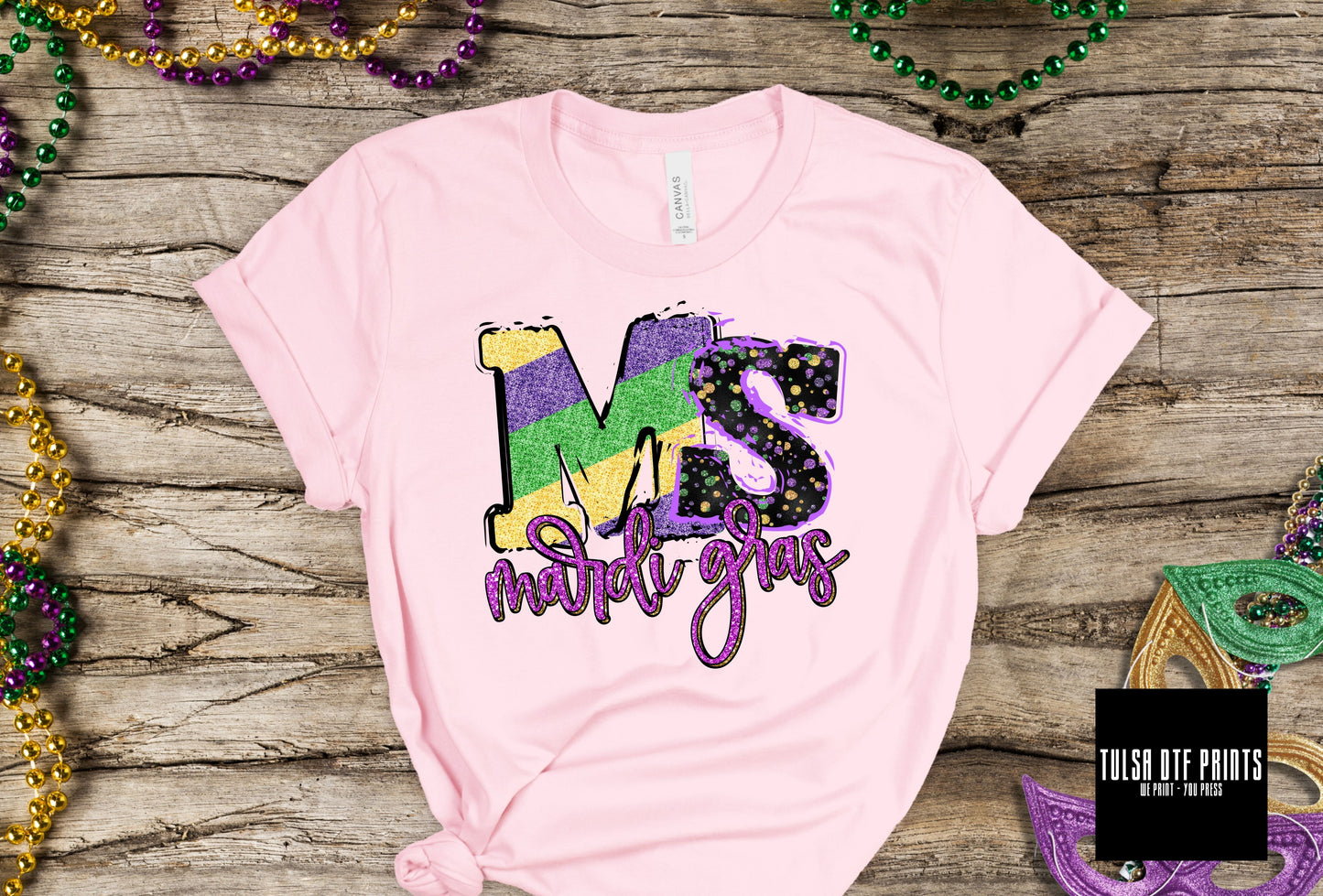 DTF MISSISSIPPI MARDI GRAS FAUX GLITTER TRANSFER