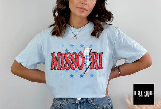 DTF MISSOURI GLITTER - FOIL STARS GINGHAM STITCHED BOLT TRANSFER