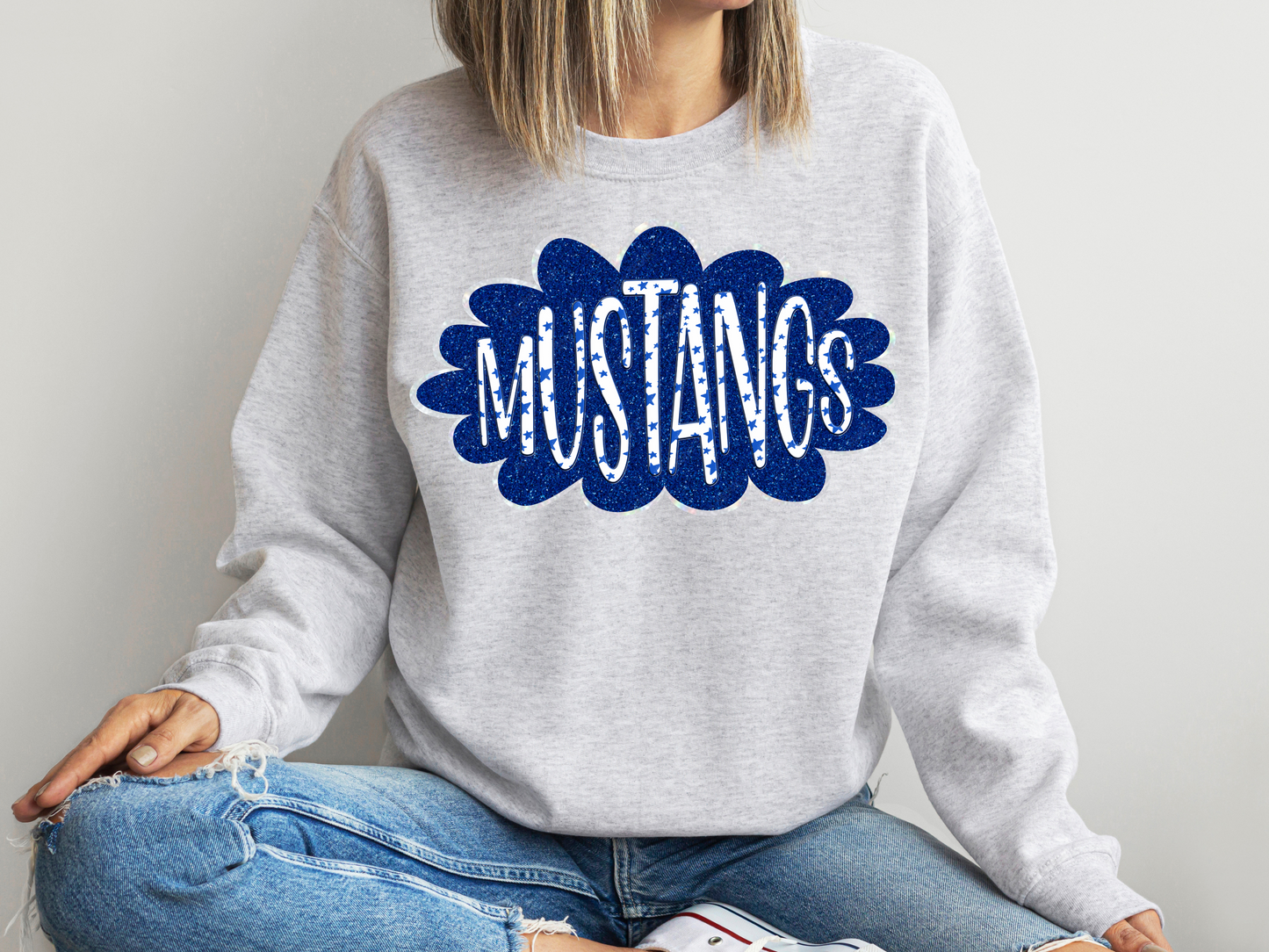 DTF MUSTANGS BLUE/GRAY GLITTER CLOUD GAME DAY TRANSFER