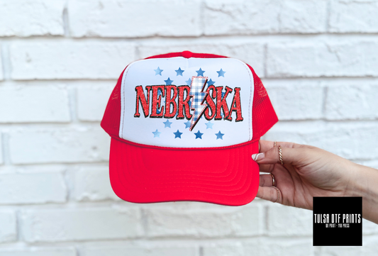 DTF NEBRASKA GLITTER - FOIL STARS GINGHAM STITCHED BOLT TRANSFER