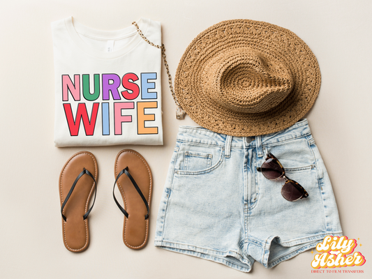 DTF NURSE WIFE COLORFUL TRANSFER