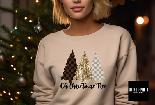 DTF OH CHRISTMAS TREE GLITTER AND GINGHAM TRANSFER