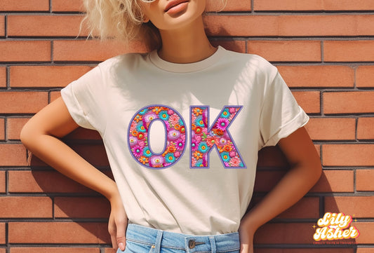 DTF OKLAHOMA FAUX FLOWER EMBROIDERY TRANSFER