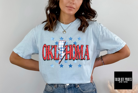 DTF OKLAHOMA GLITTER - FOIL STARS GINGHAM STITCHED BOLT TRANSFER