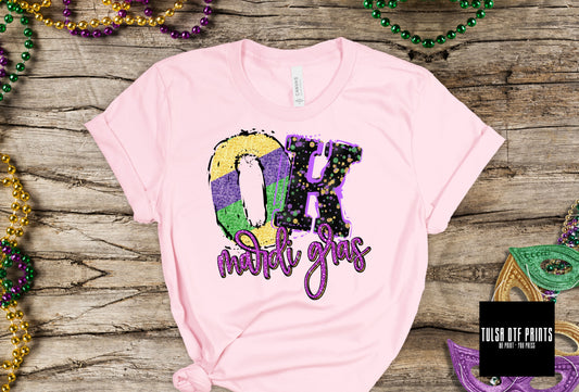 DTF OKLAHOMA MARDI GRAS FAUX GLITTER TRANSFER