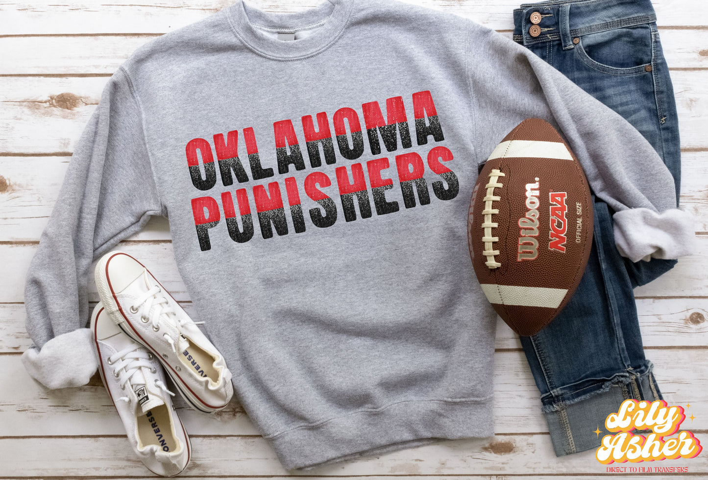 DTF OKLAHOMA PUNISHERS RED/BLACK GAME DAY SPLIT DESIGN TRANSFER