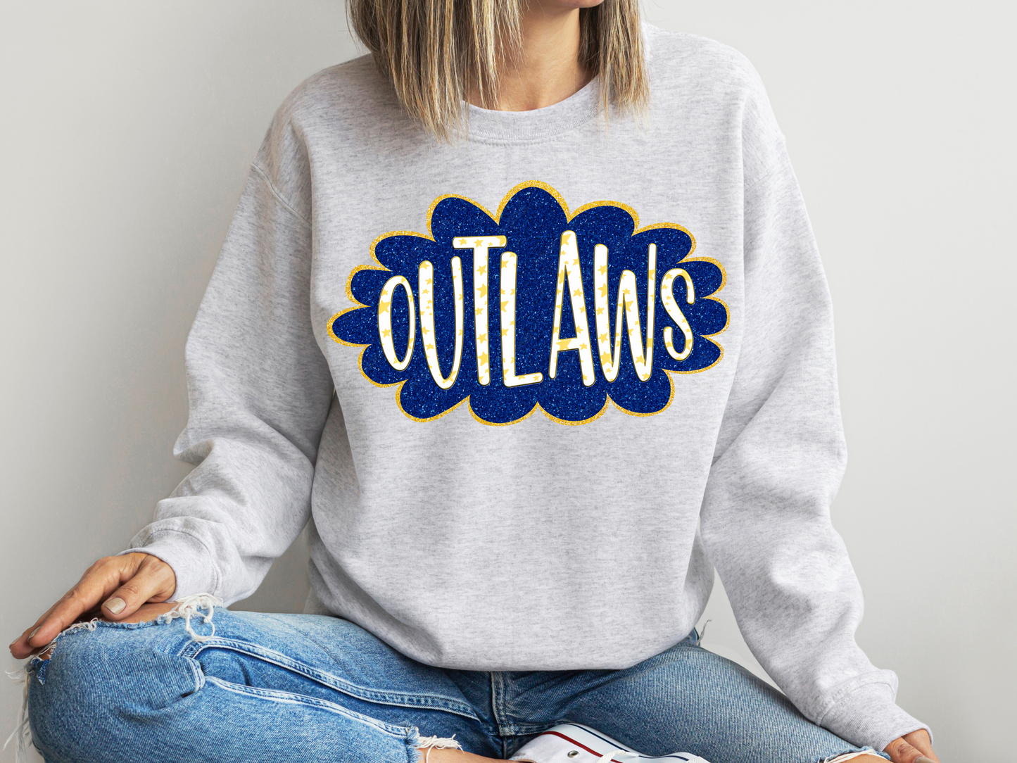 DTF OUTLAWS BLUE/YELLOW GOLD GLITTER CLOUD GAME DAY TRANSFER