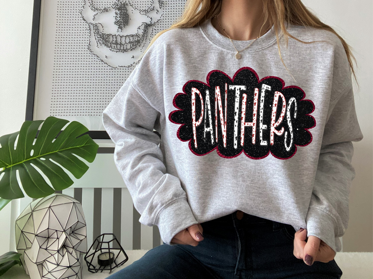 DTF PANTHERS MAROON/BLACK GLITTER CLOUD GAME DAY TRANSFER