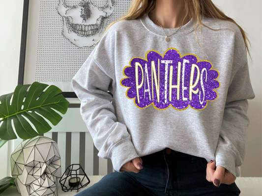 DTF PANTHERS PURPLE/YELLOW GOLD GLITTER CLOUD GAME DAY TRANSFER