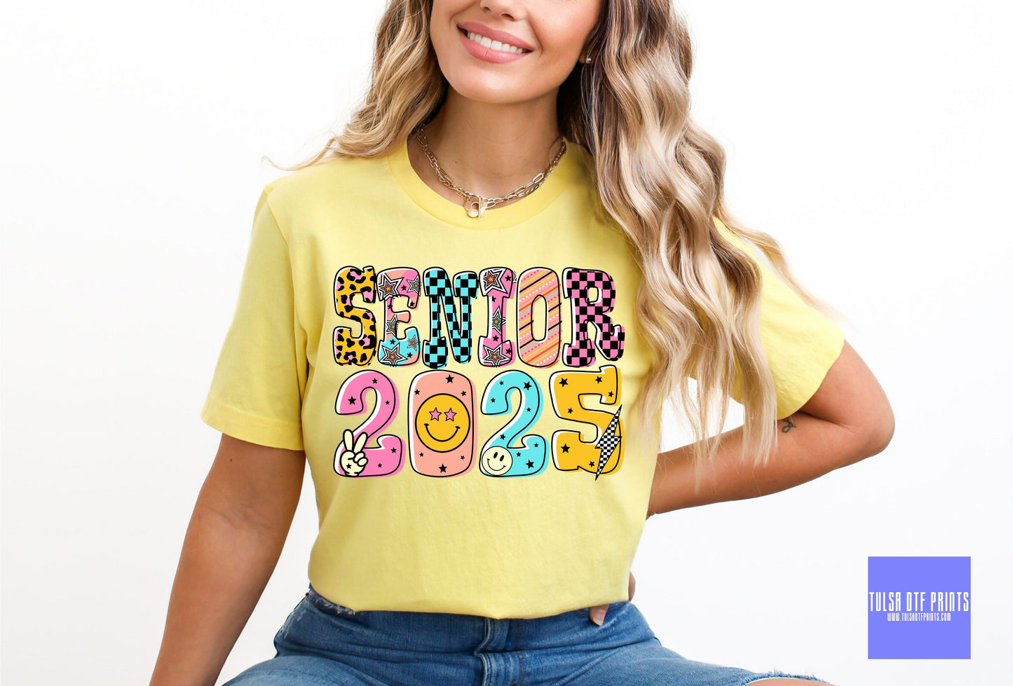 DTF SENIOR 2025 GROOVY RETRO PATTERN TRANSFER