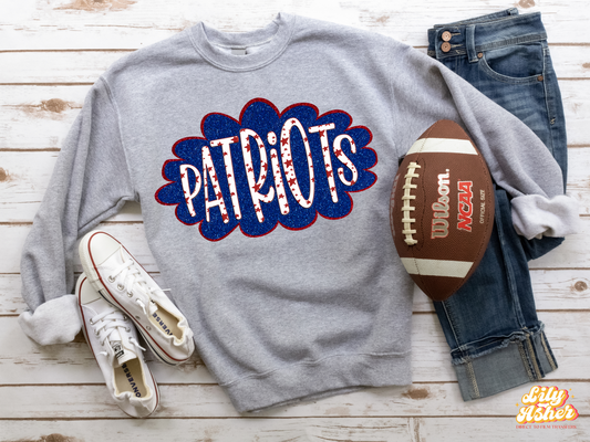 DTF PATRIOTS RED/BLUE GLITTER CLOUD GAME DAY TRANSFER